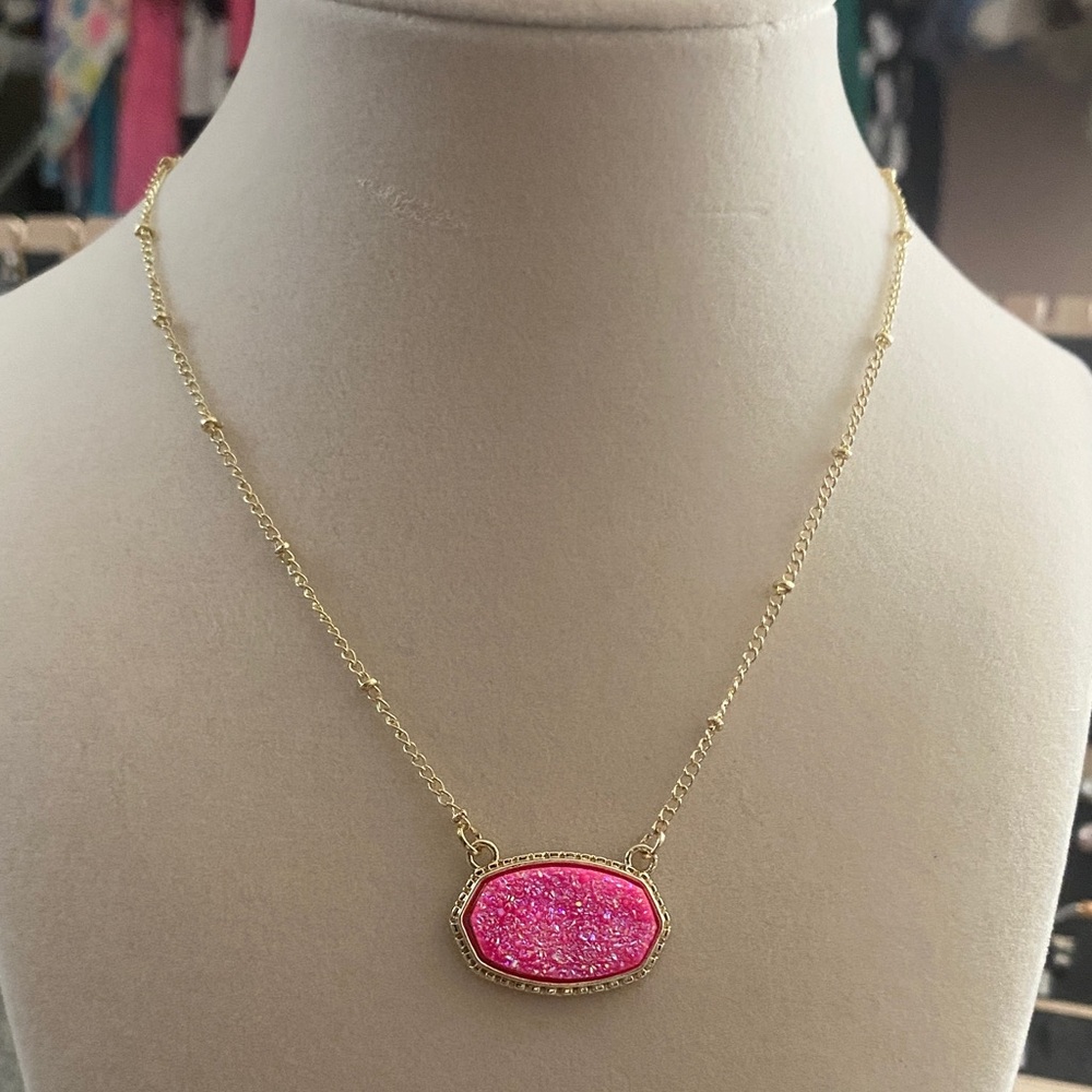 18K plated Pink Druzy Necklace
